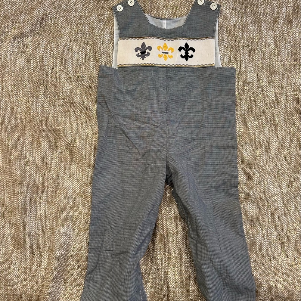 Gray Kids Overalls with Fleur-de-Lis Design